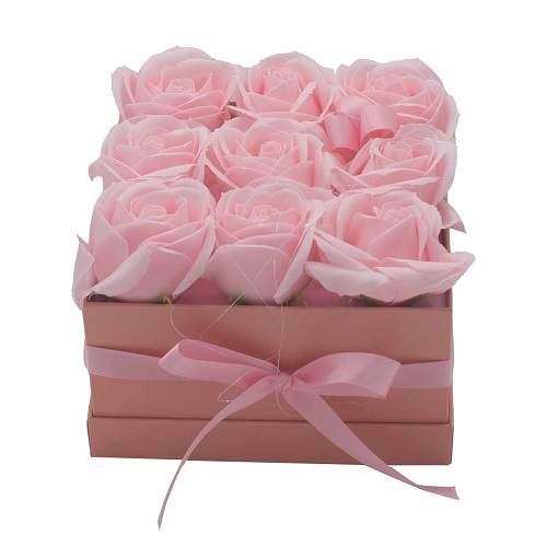 Caixa com flores de sabão - 9 Rosas Rosa - Quadrado 3