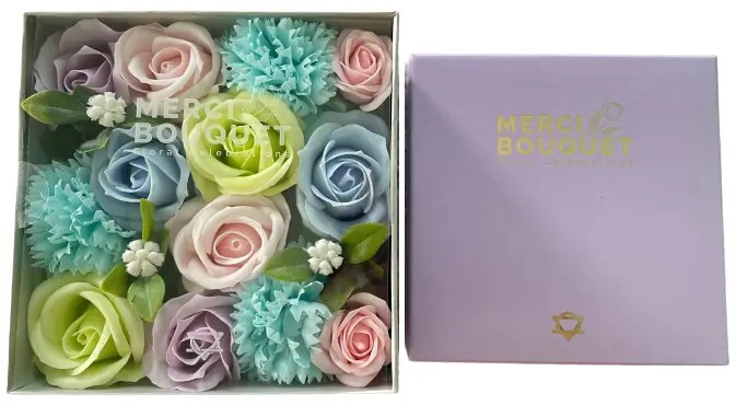 Caixa com flores quadrada - Bênção para Bebés - Azul