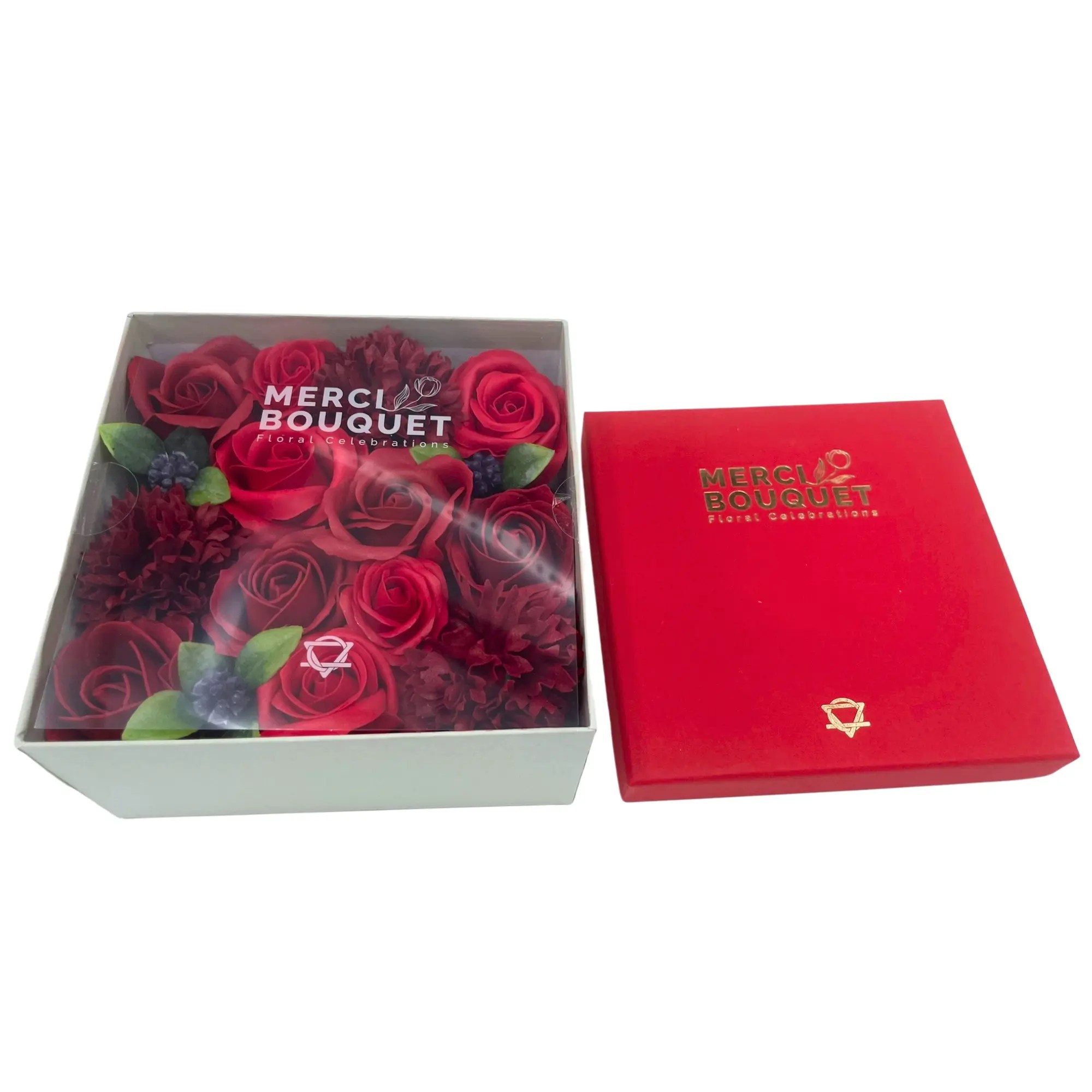 Caixa com flores quadrada - rosas vermelhas