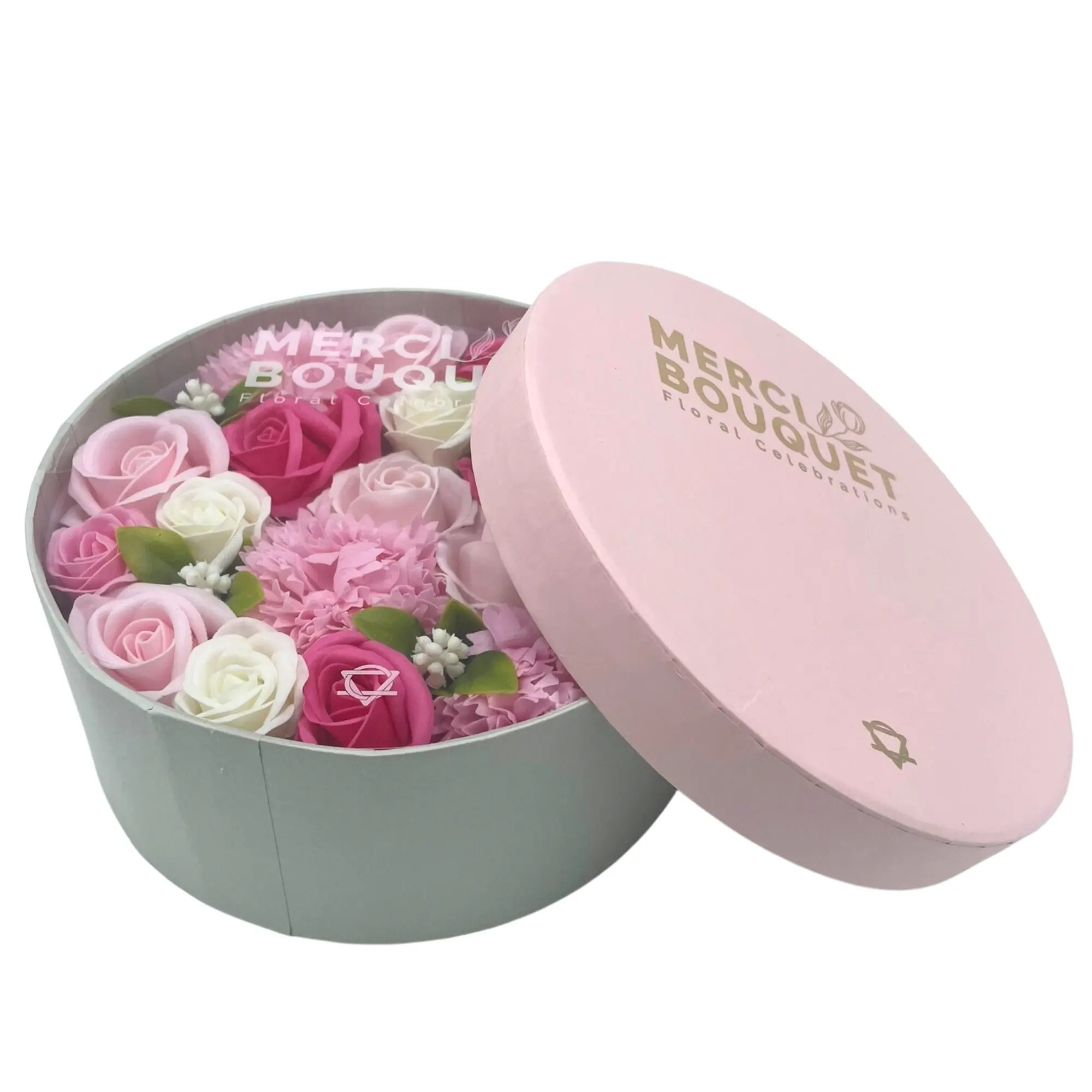 Caixa com flores redonda - Bênção para Bebés - Rosa