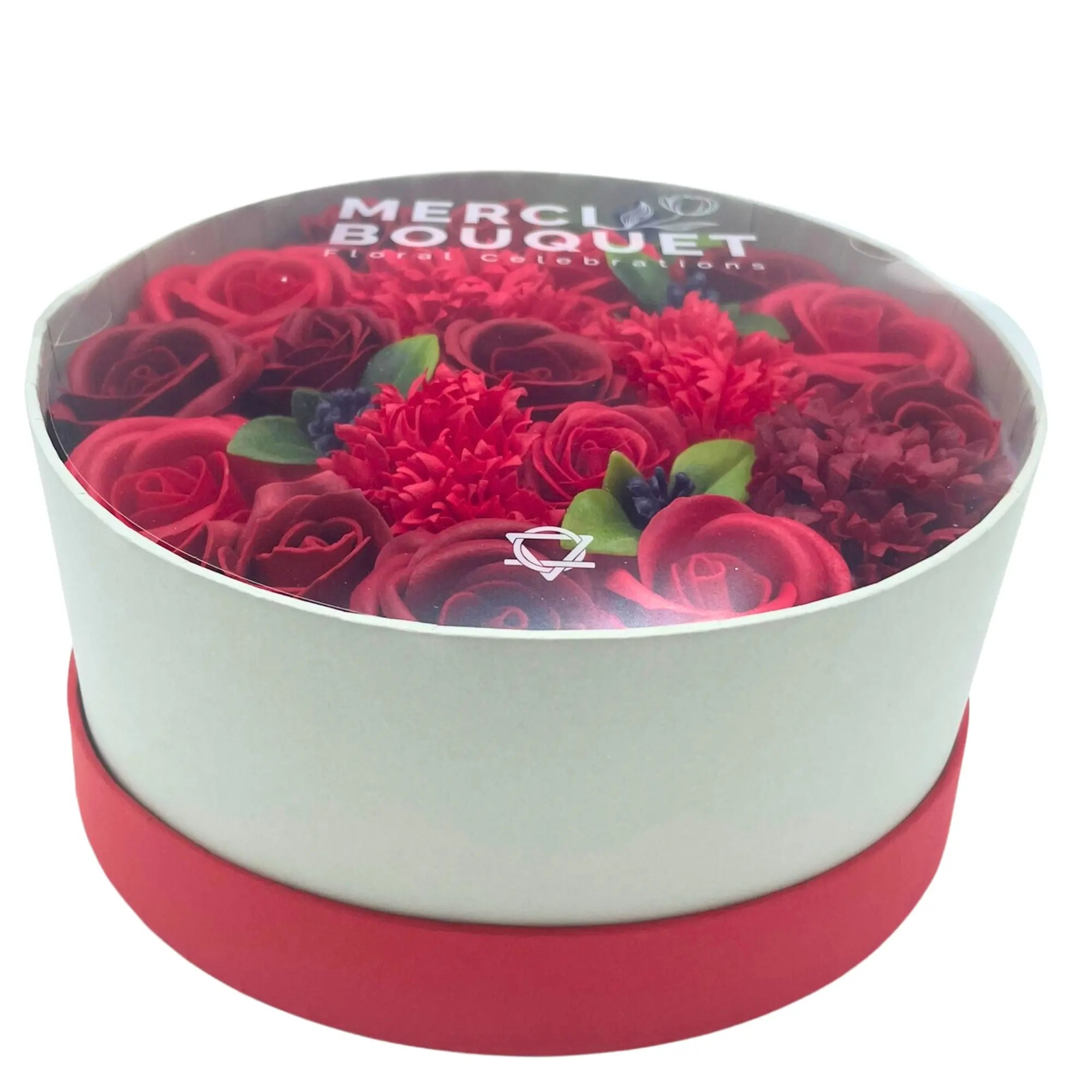 Caixa com flores redonda - Rosas vermelhas
