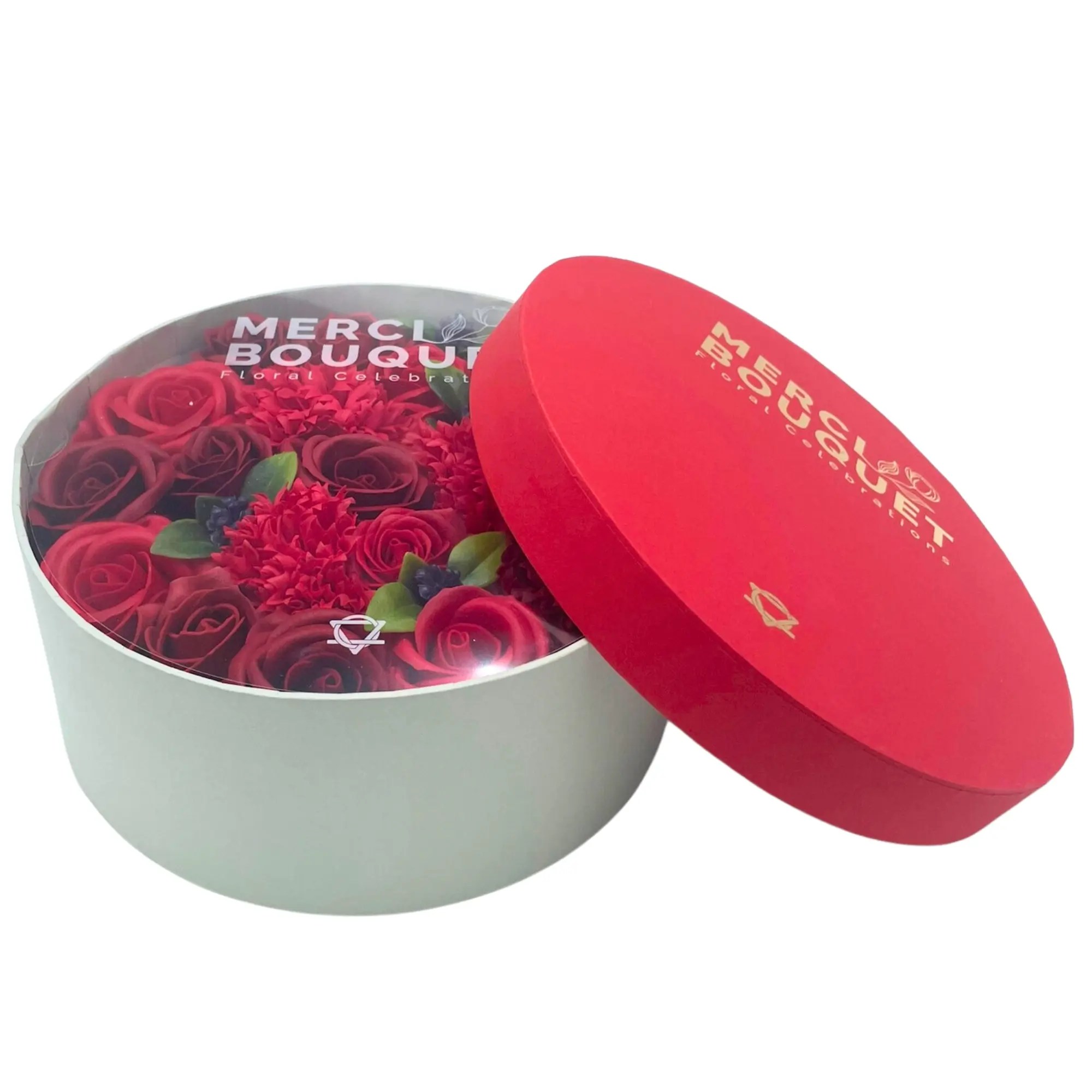 Caixa com flores redonda - Rosas vermelhas
