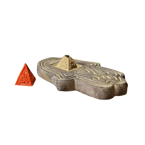 base para incenso em pó, com molde e pirâmide de incenso
