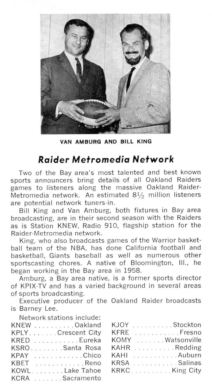 Oakland Raiders Radio Bill King And Van Amburg 1967 Bay Area Radio Museum