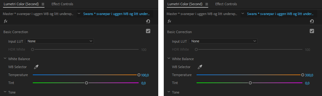 Premiere Color Correction: White balance sliders