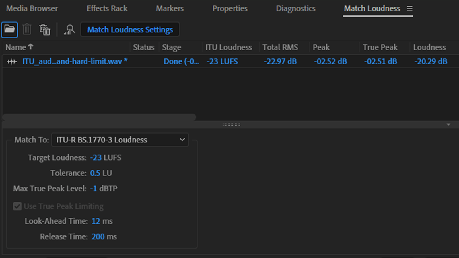 audition match loudness