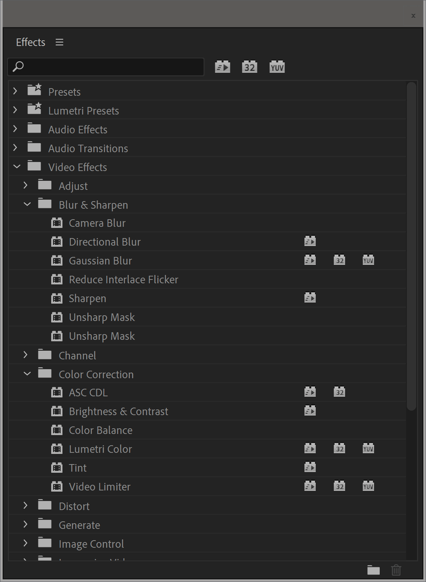 Lego bricks icons in the Effects panel