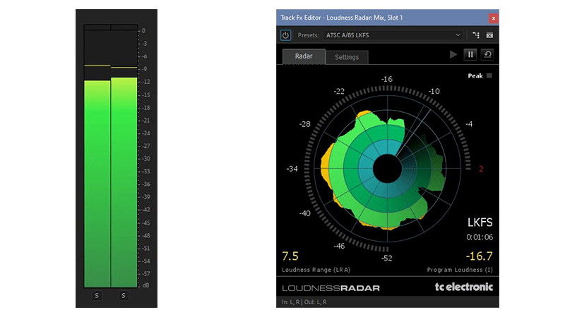 Audio Meters (L) and Loudness Radar (R)