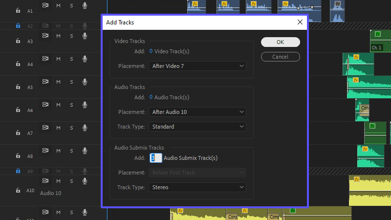 Adding audio submix tracks to your Premiere Pro project
