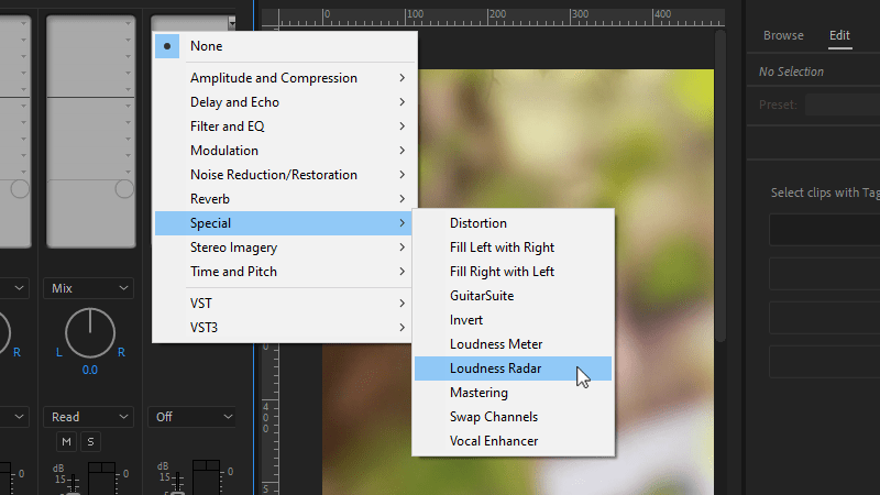 the Loudness Radar in the Special section of the Effects drop-down menu.