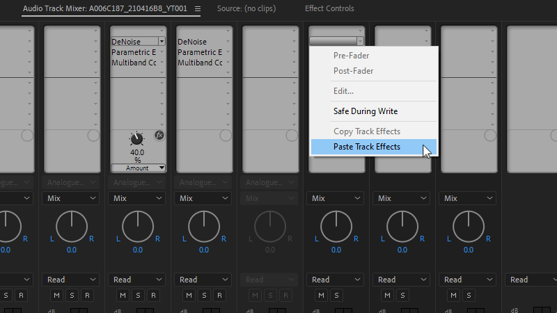 right click on the destination track and select Paste Track Effects