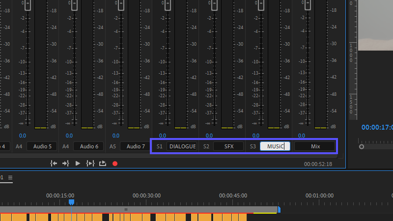 Renaming your new audio submix tracks in the Audio Track Mixer panel.