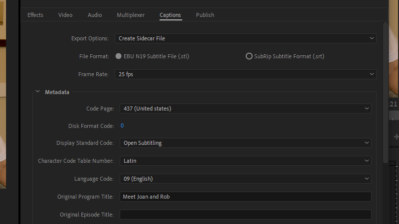 Closed captions can be exported to a selection of sidecar files.