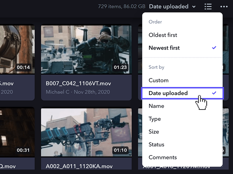Frame.io Sort Order