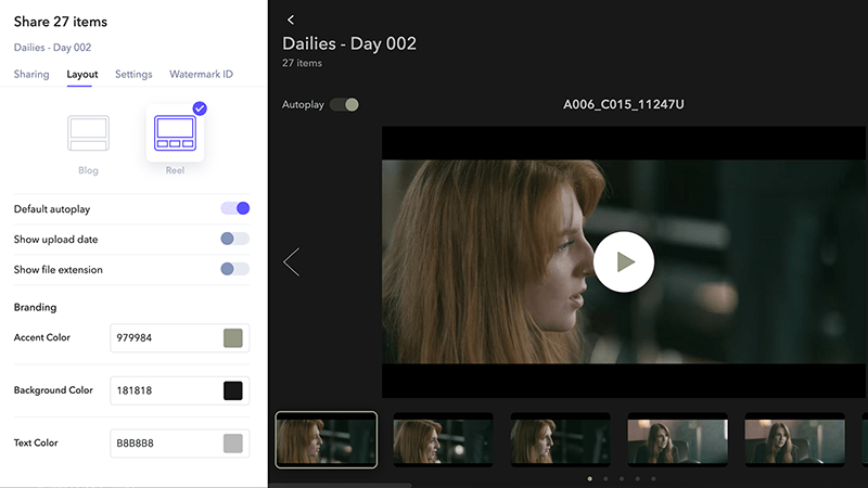 Frame,io Presentation layout