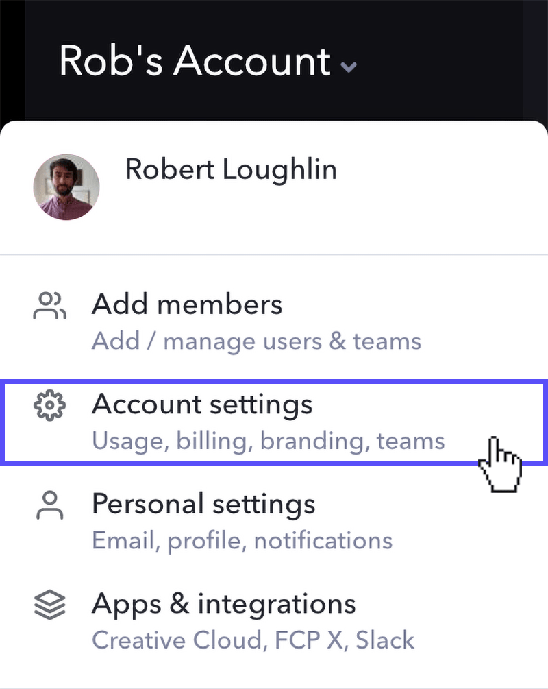 Frame.io Account settings