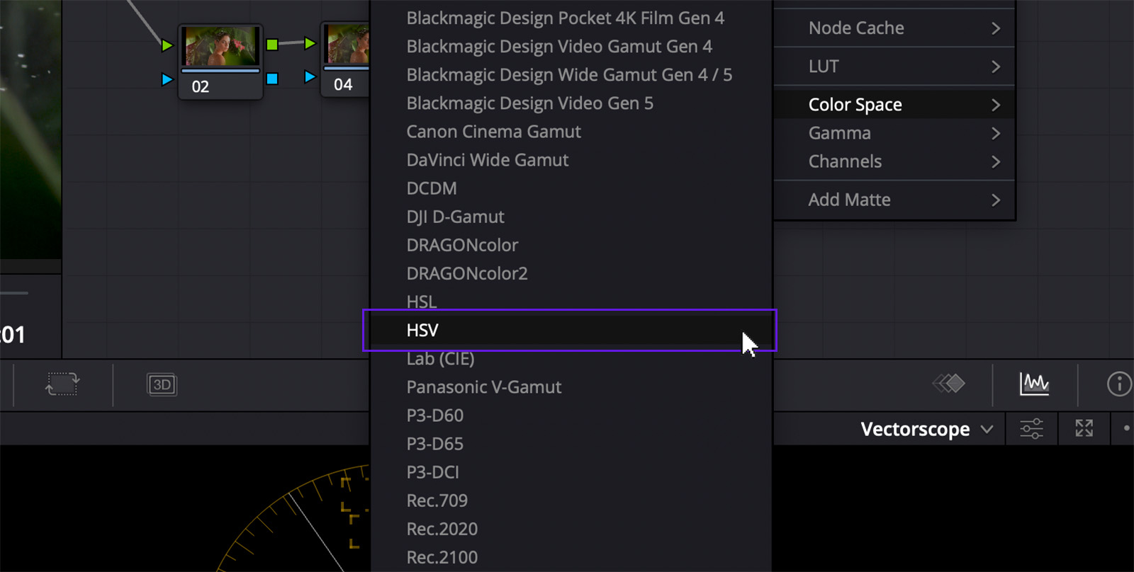 Create a serial node, then set the Color Space to HSV.