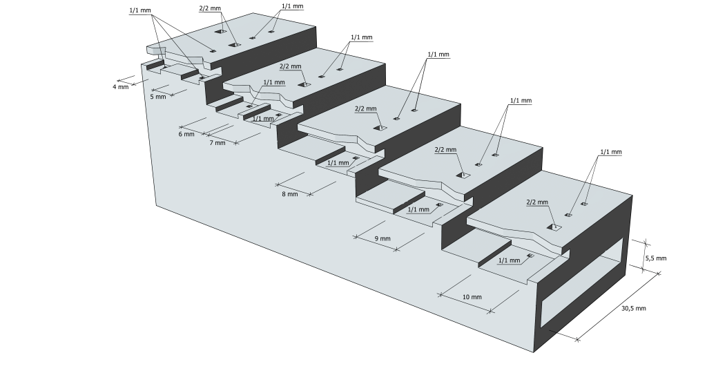 A scheme of a 3D-printable model of an entomological pinning block.