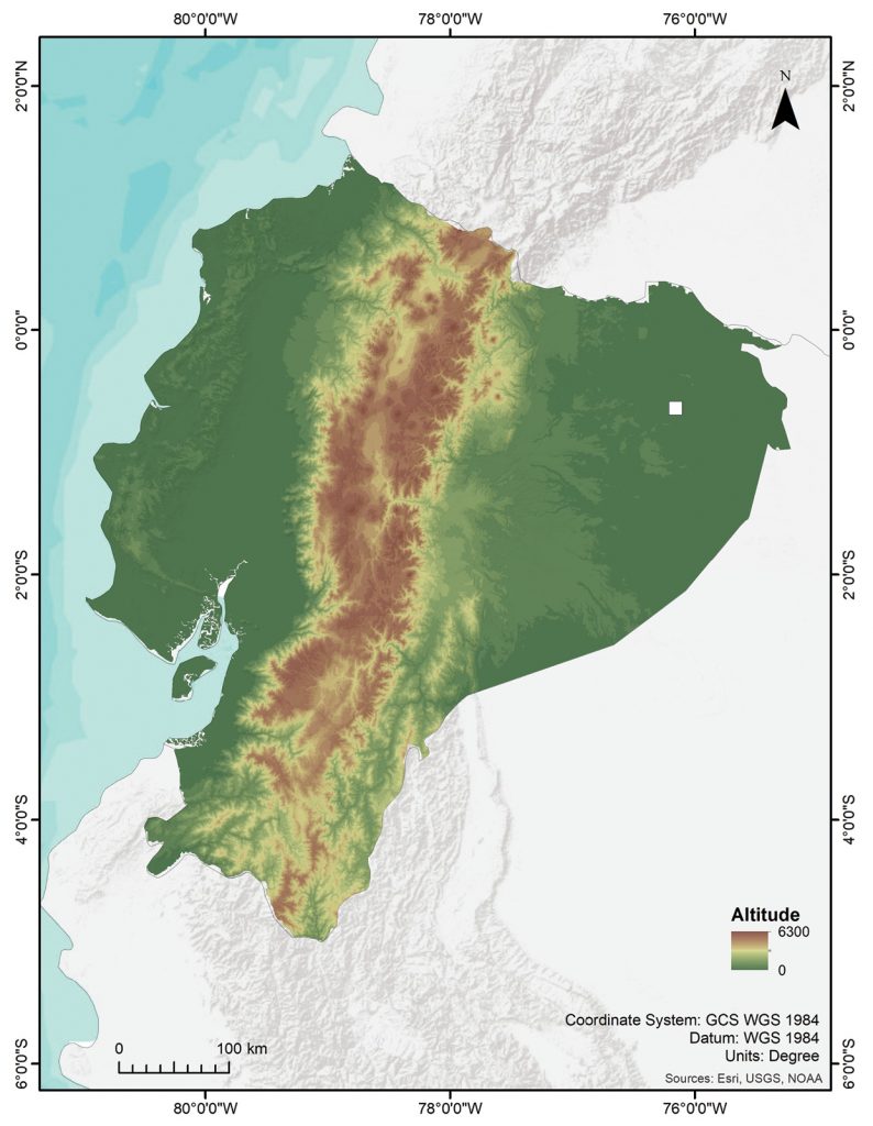 Map of Ecuador showing the location of the Tiputini Biodiversity Station.