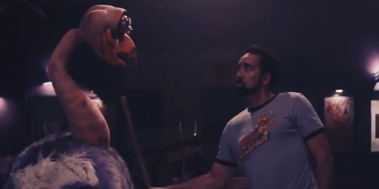 Nicolas Cage Battles a Robot Ostrich in New Clip from 'Willy's Wonderland' - Bloody Disgusting