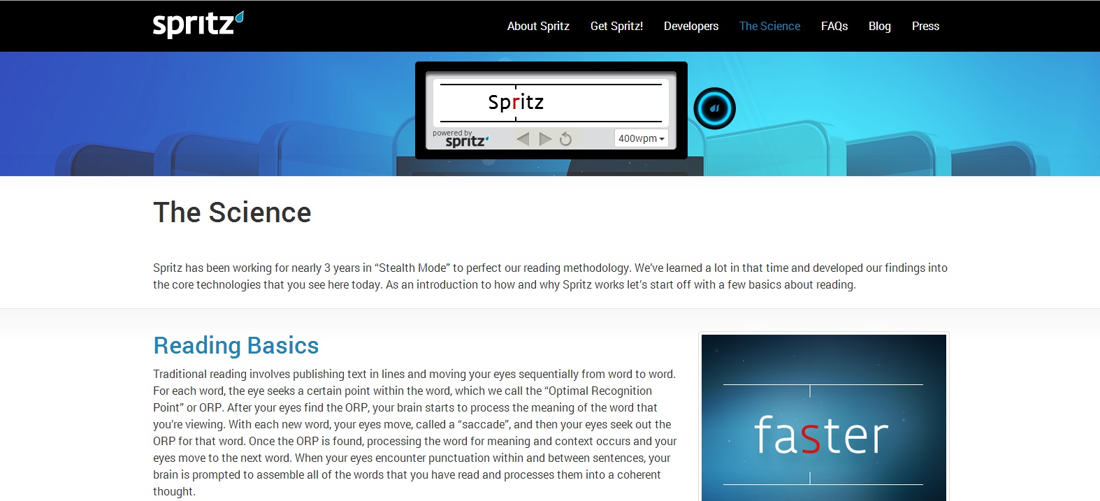 A photo of how Spritz works for speed reading on the web.