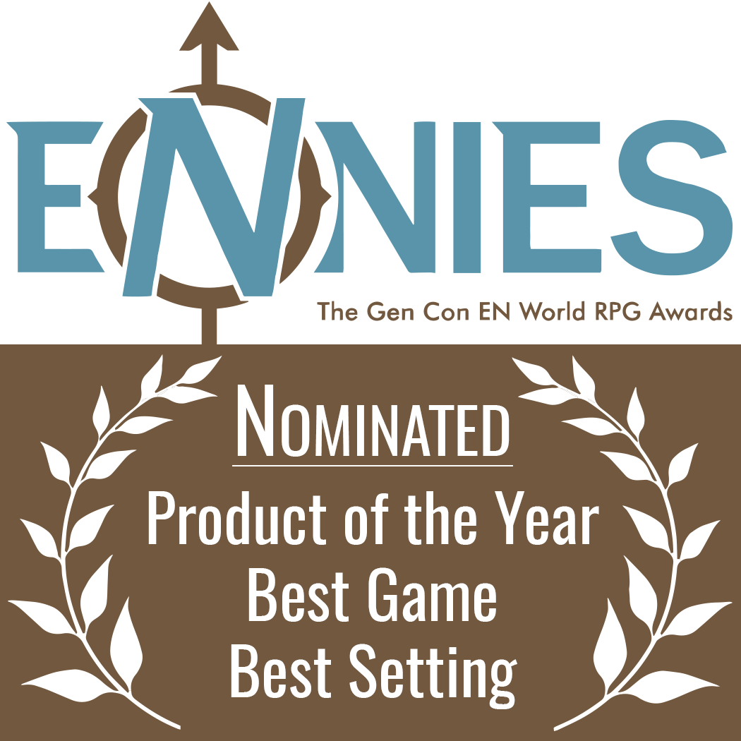 Dream Apart was nominated for three Ennie awards: Product of the Year, Best Game, and Best Setting.