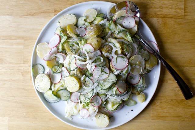 dilled potato and pickled cucumber salad