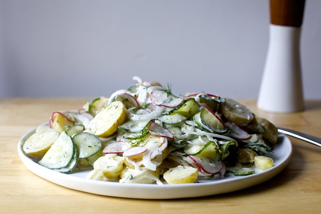 dilled potato and pickled cucumber salad
