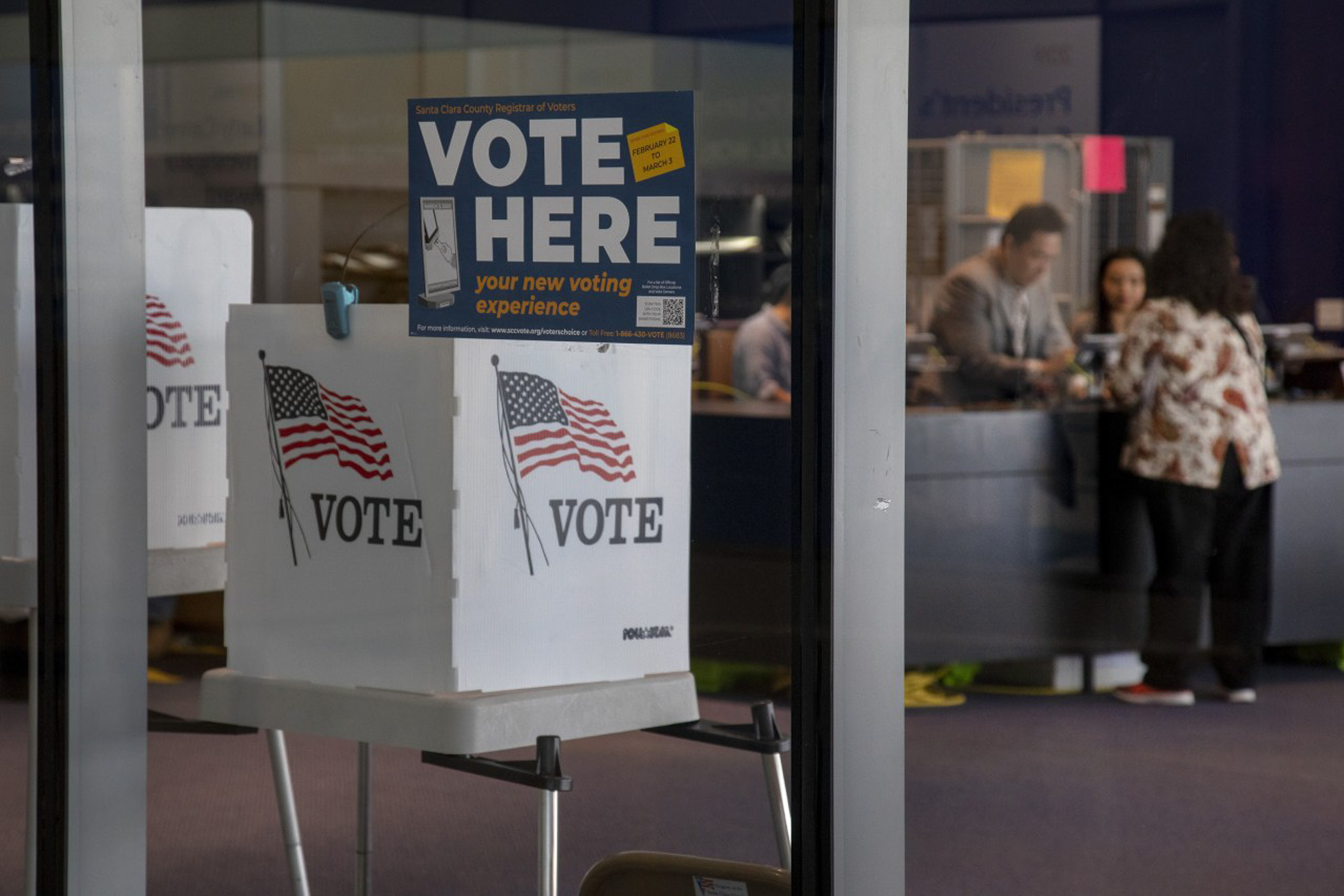 Voters cast early ballots, Saturday, Feb. 29, 2020, at the vote center inside the Martin Luther King Jr. Library in San Jose, Calif. Photo by Karl Mondon, Bay Area News Group