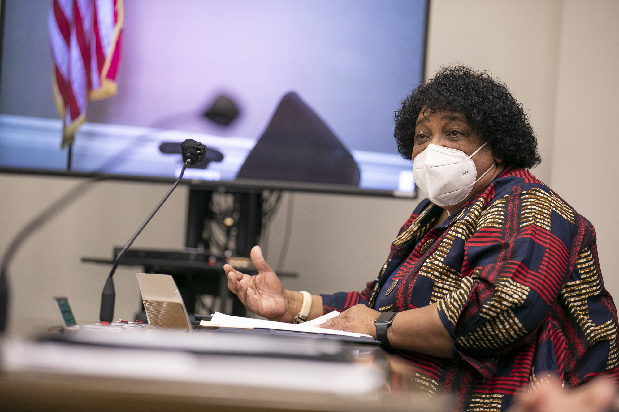 Dr. Shirley Weber testifies during her confirmation hearing as Secretary of State on Jan. 26, 2021 in Sacramento. Photo by Anne Wernikoff, CalMatters