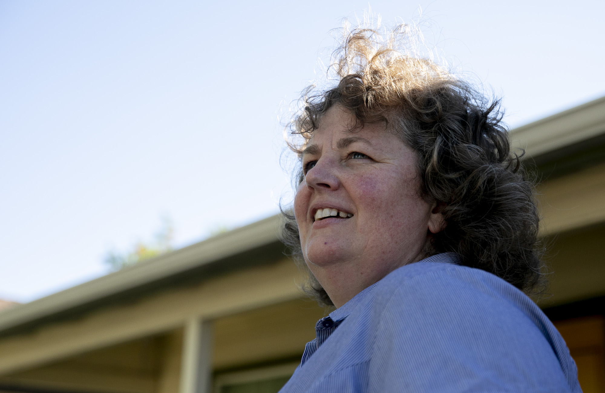 Jennifer Holden, who has owned her Mangen Park bungalow for close to two decades, fears lot splitting will increase property taxes and make home ownership less attainable for middle class buyers. Photo by Anne Wernikoff, CalMatters