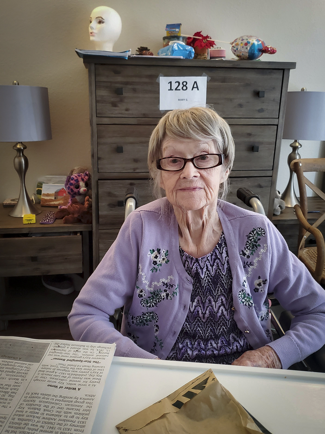 Miriam Raftery's 91-year-old mother Mary lives in a long-term memory care facility near San Diego. She contracted COVID-19 two weeks ago during the omicron surge that's sweeping through residential care facilities. Courtesy of Miriam Raftery