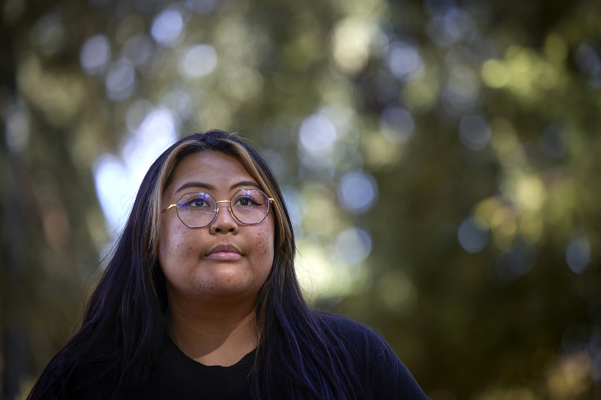 Ashley Pearl in McKinley Park, where she played as a child while growing up in Stockton, on Oct. 13, 2021. Photo by Fred Greaves for CalMatters