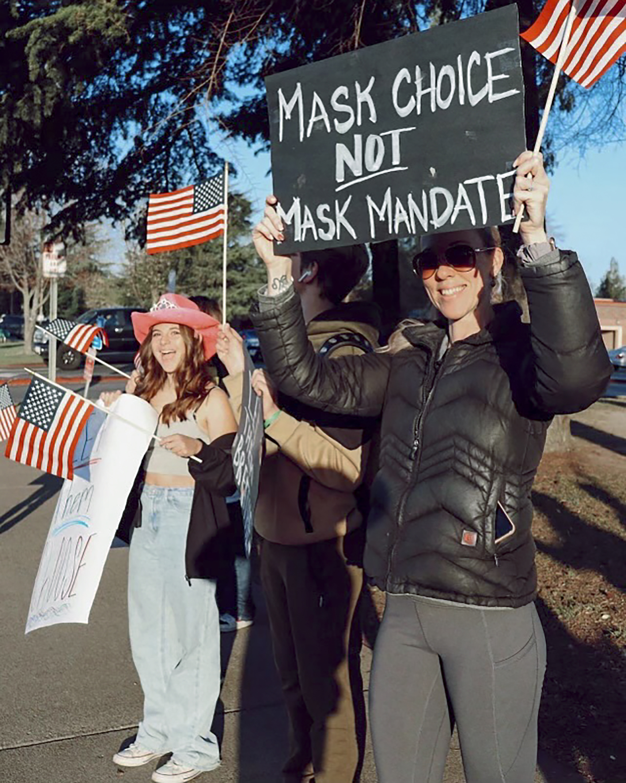 Students and supporters protest school mask mandates in front of Bella Vista High School in Fair Oaks on Feb. 18, 2022. Photo courtesy of Kinsey Hage