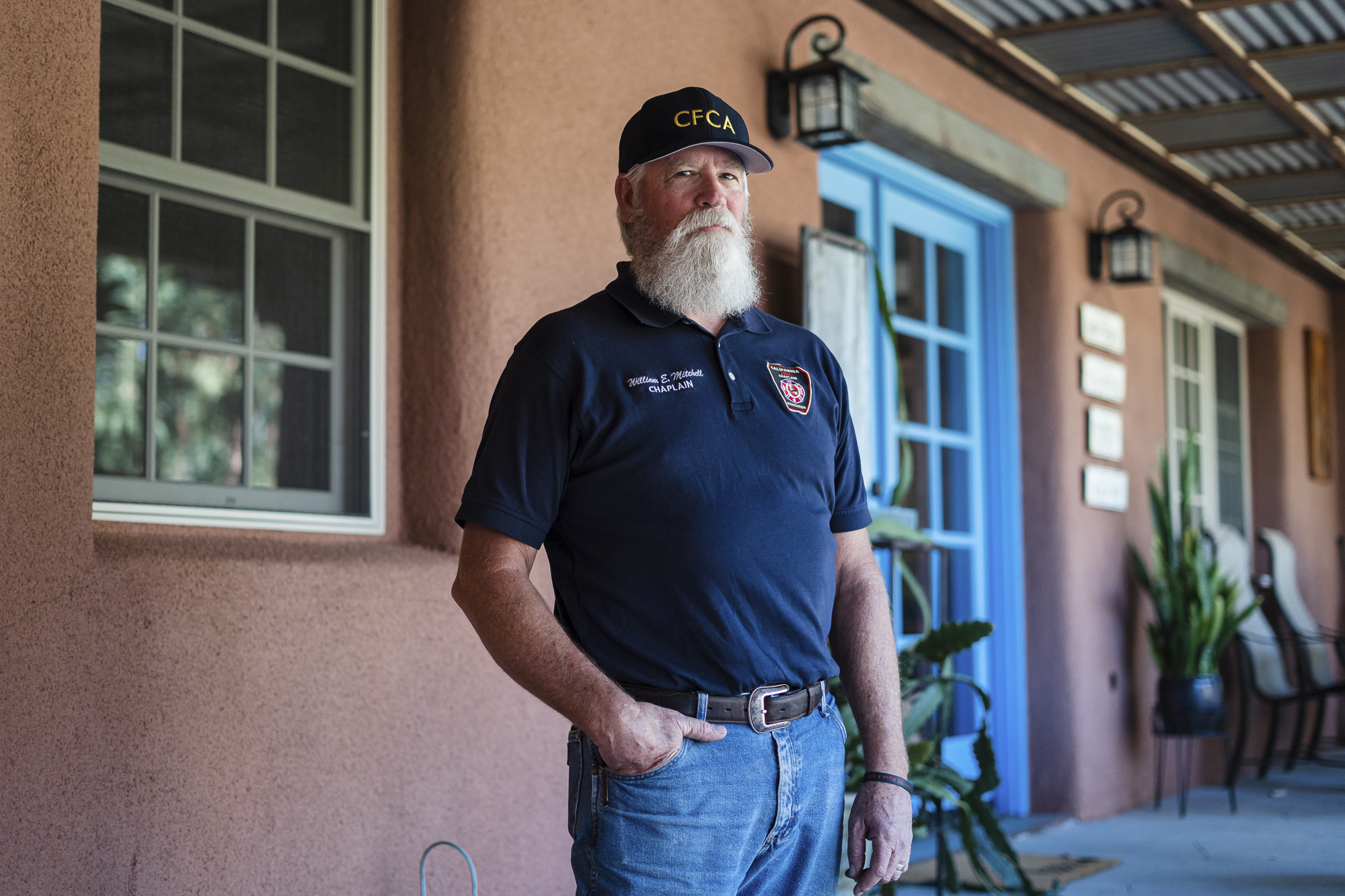William Mitchell at his home in Lakeside, California on February 10, 2022. Mitchell became a fire chaplain serving Cal Fire after his son a Cal Fire Captain, Ryan Mitchell took his own life. Photo by Ariana Drehsler for CalMatters