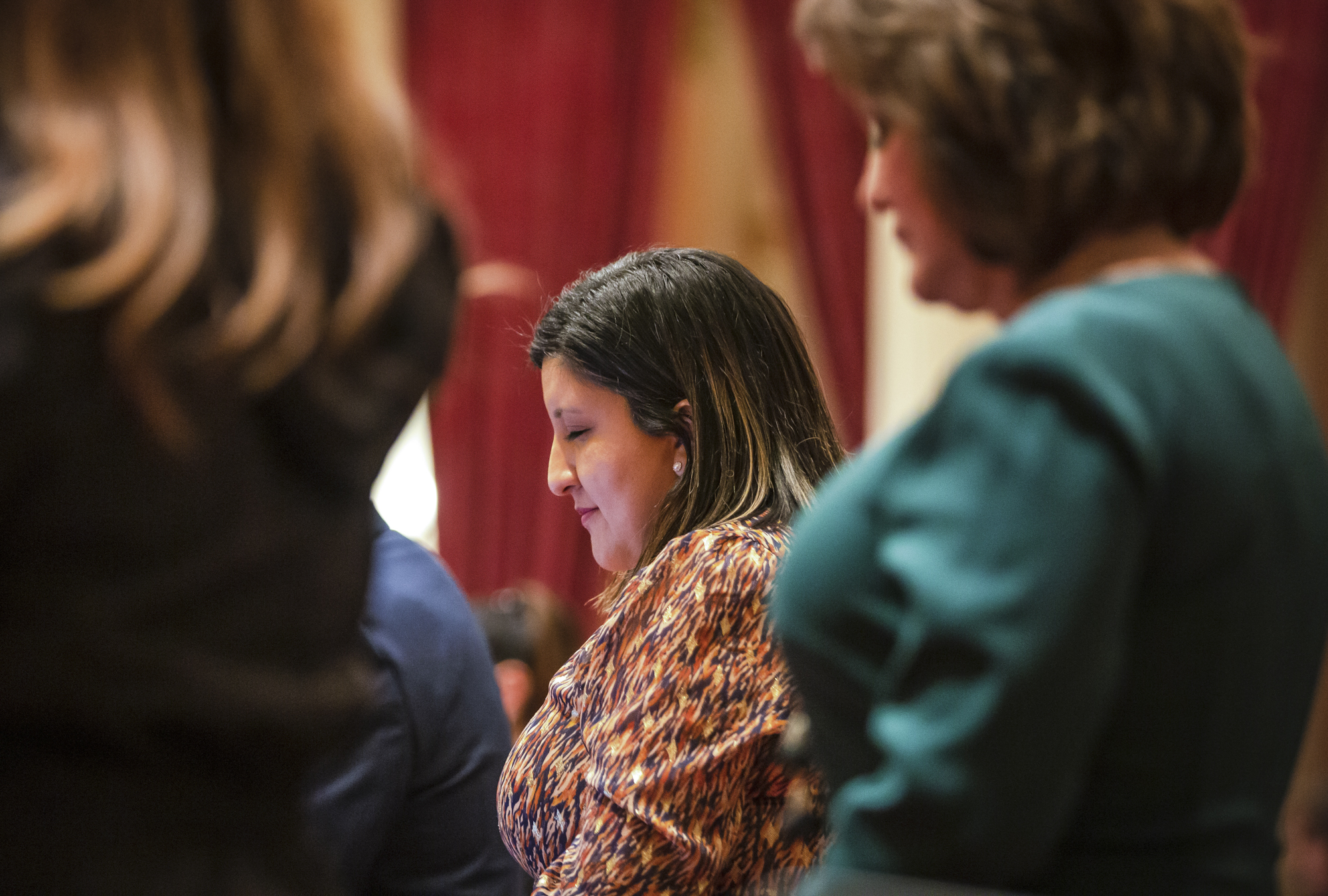 State Sen. Melissa Hurtado, a Bakersfield Democrat, bows her head in prayer before session at the state Capitol in Sacramento on Jan, 4, 2023. 