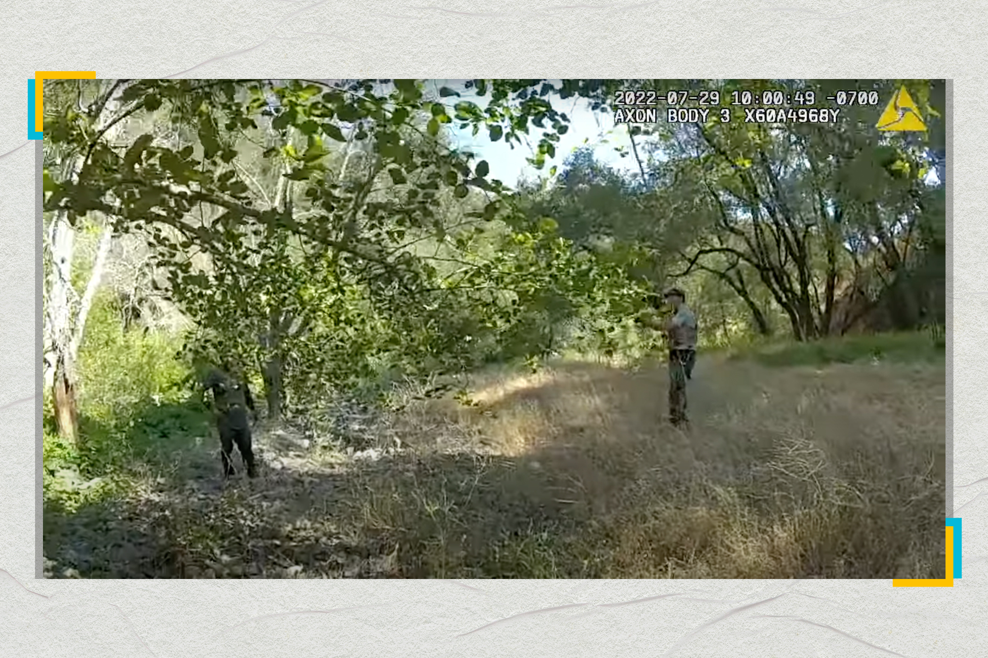 A screenshot from body camera footage of the fatal deputy-involved shooting of David Pelaez Chavez in Geyserville on July 29, 2022 shows Pelaez Chavez, left, as he is confronted by Sonoma County Sheriff's deputies.