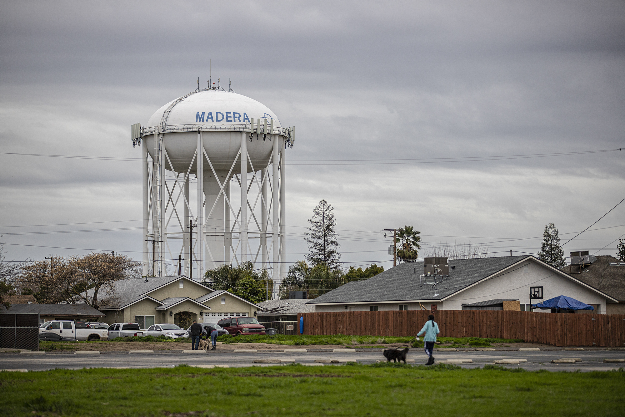 The Madera water tower in a north neighborhood of the city on Jan. 7, 2023.
