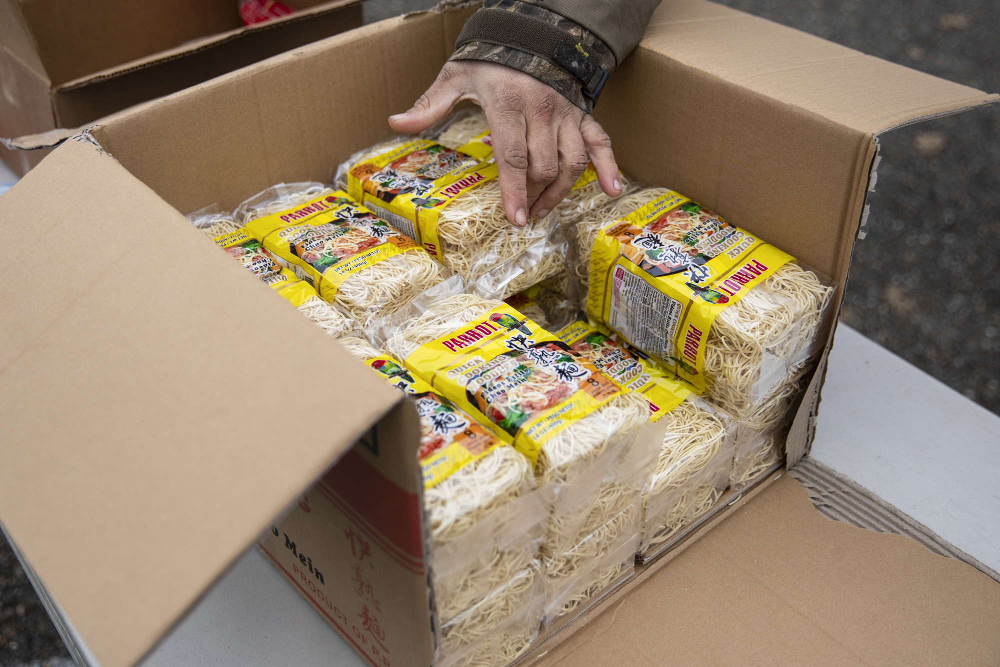 Chow mein-style noodles are part of the "cultural bags" distributed to Hmong community members by the Trinity County Food Bank at the Trinity County Fairgrounds on Feb. 8, 2023.
