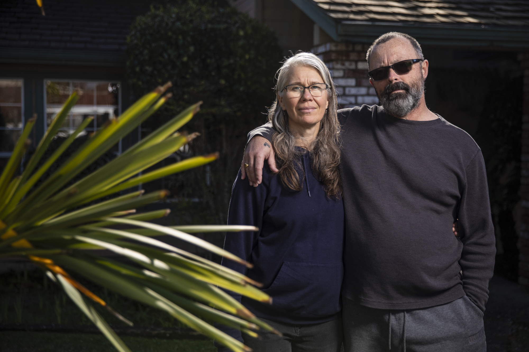Ya Reinier and Gabriel Ferreira outside their home in Eureka on Feb. 9 2023. 