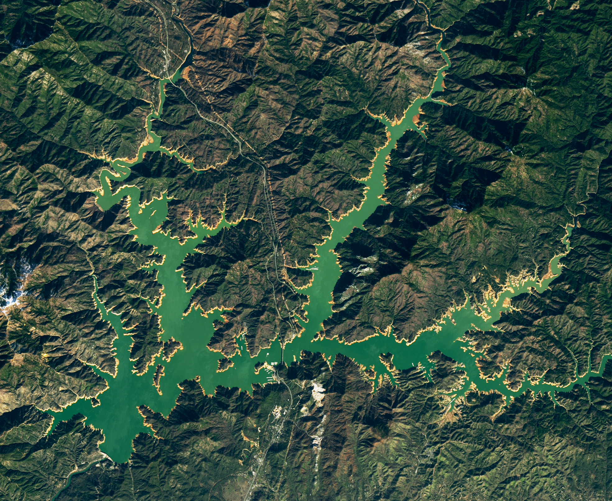 Satellite image of Lake Shasta on Jan. 29, 2023.