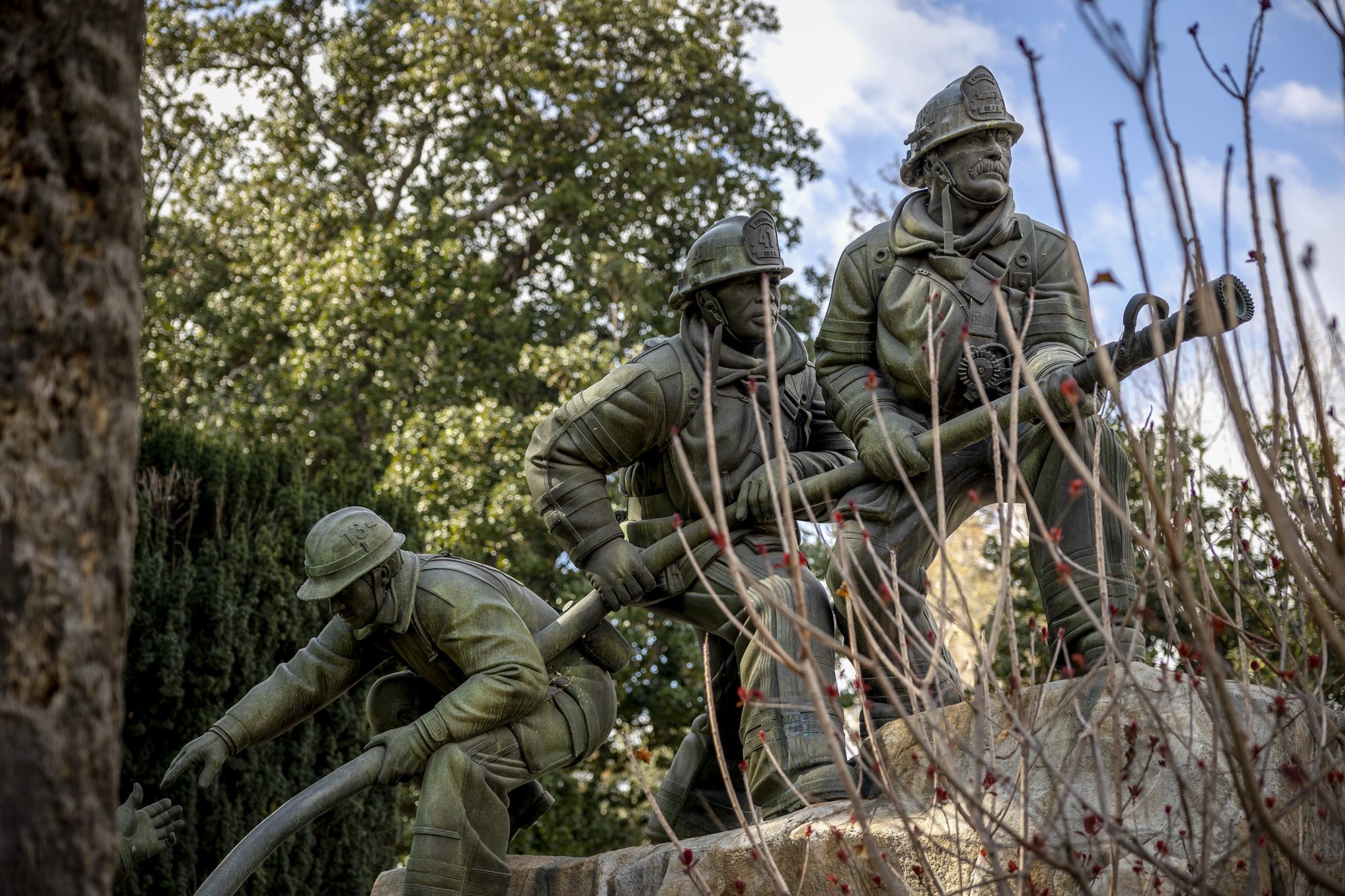 The California Firefighters Memorial on the state Capitol grounds on March 4, 2022. Miguel Gutierrez Jr., CalMatters