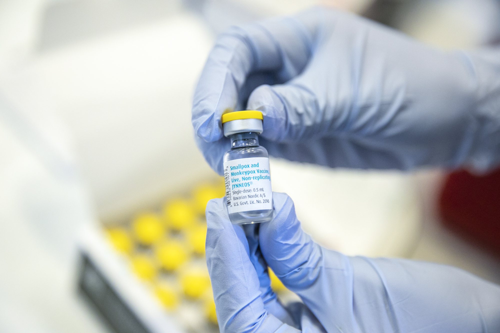 Staff prepare monkeypox vaccines for administration at Zuckerberg San Francisco General Hospital on Aug. 12, 2022. Photo by Martin do Nascimento, CalMatters