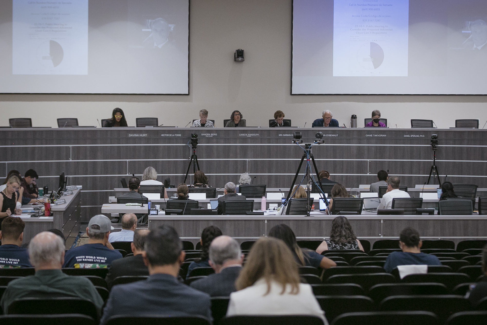 The California Air Resources Board meets on "Advanced Clean Cars II" proposal at the agency's headquarters in Sacramento on Aug. 25, 2022. Photo by Rahul Lal, CalMatters