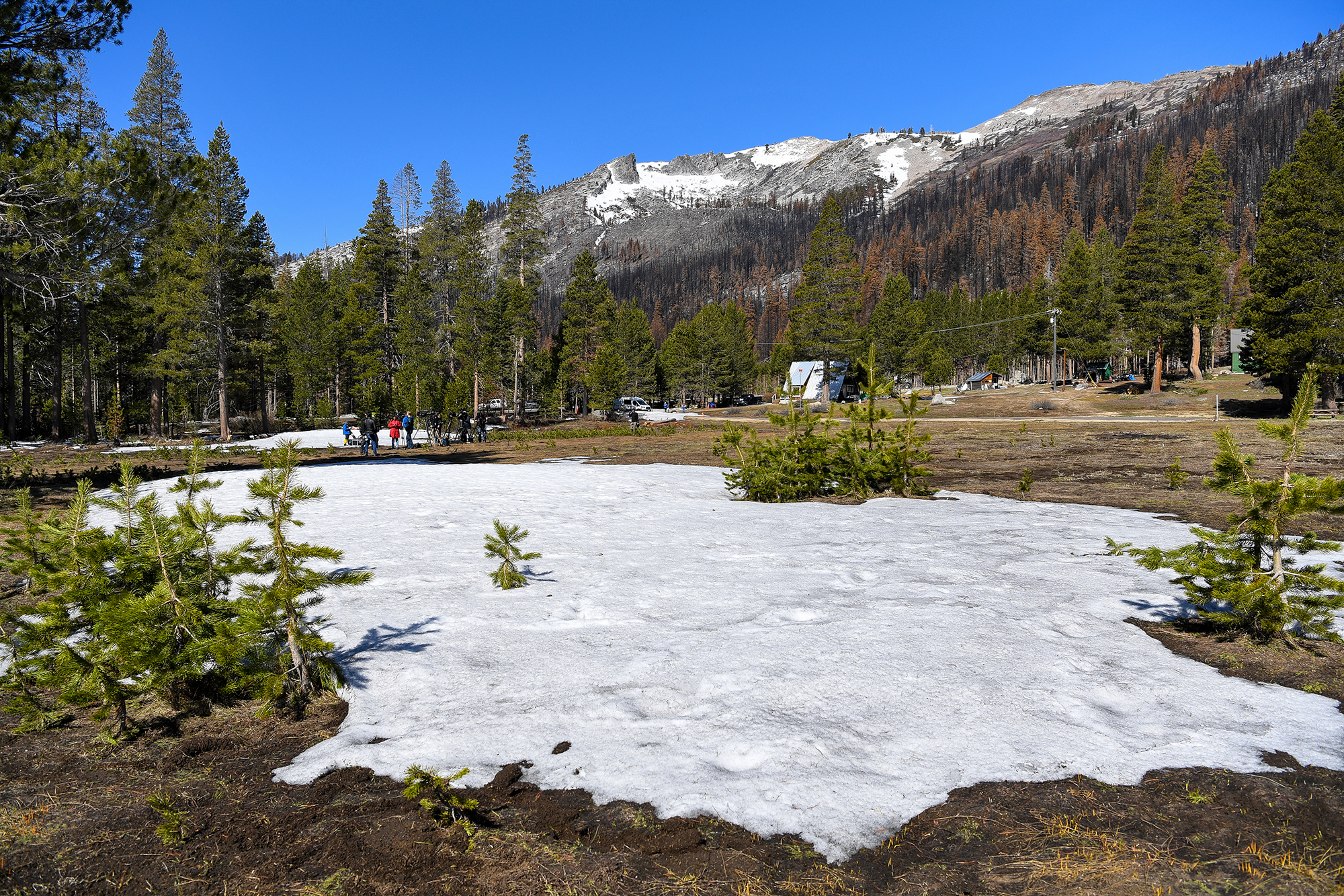 Very little snow remained on the ground for the state's snow survey in the Sierra Nevada on April 1, 2022.