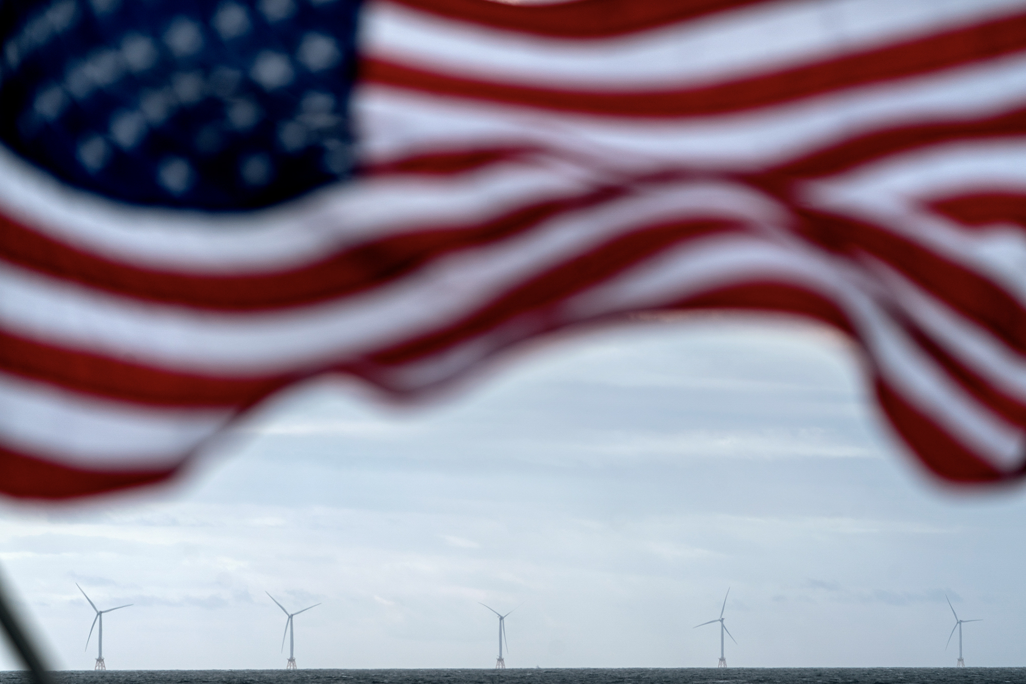 Five turbines of America's first offshore wind farm, owned by the Danish company, Orsted, off the coast of Block Island, R.I., on Oct. 17, 2022. Photo by David Goldman, AP Photo