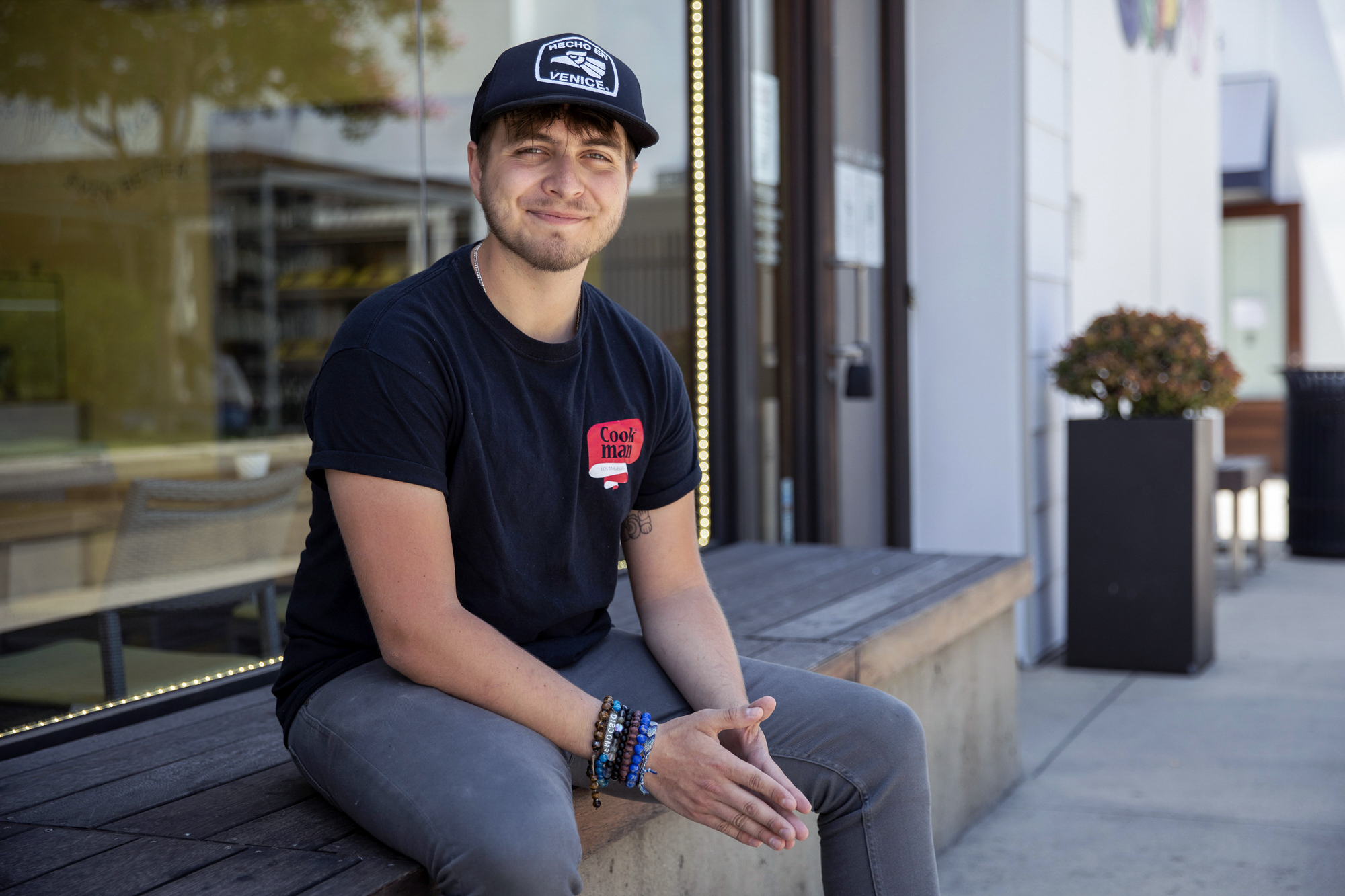 Derek Glunts, the petitioner on the initiative to allow legal marijuana sales in Manhattan Beach, is pictured in downtown Manhattan Beach on Friday, May 27, 2022. Photo by Alisha Jucevic for CalMatters