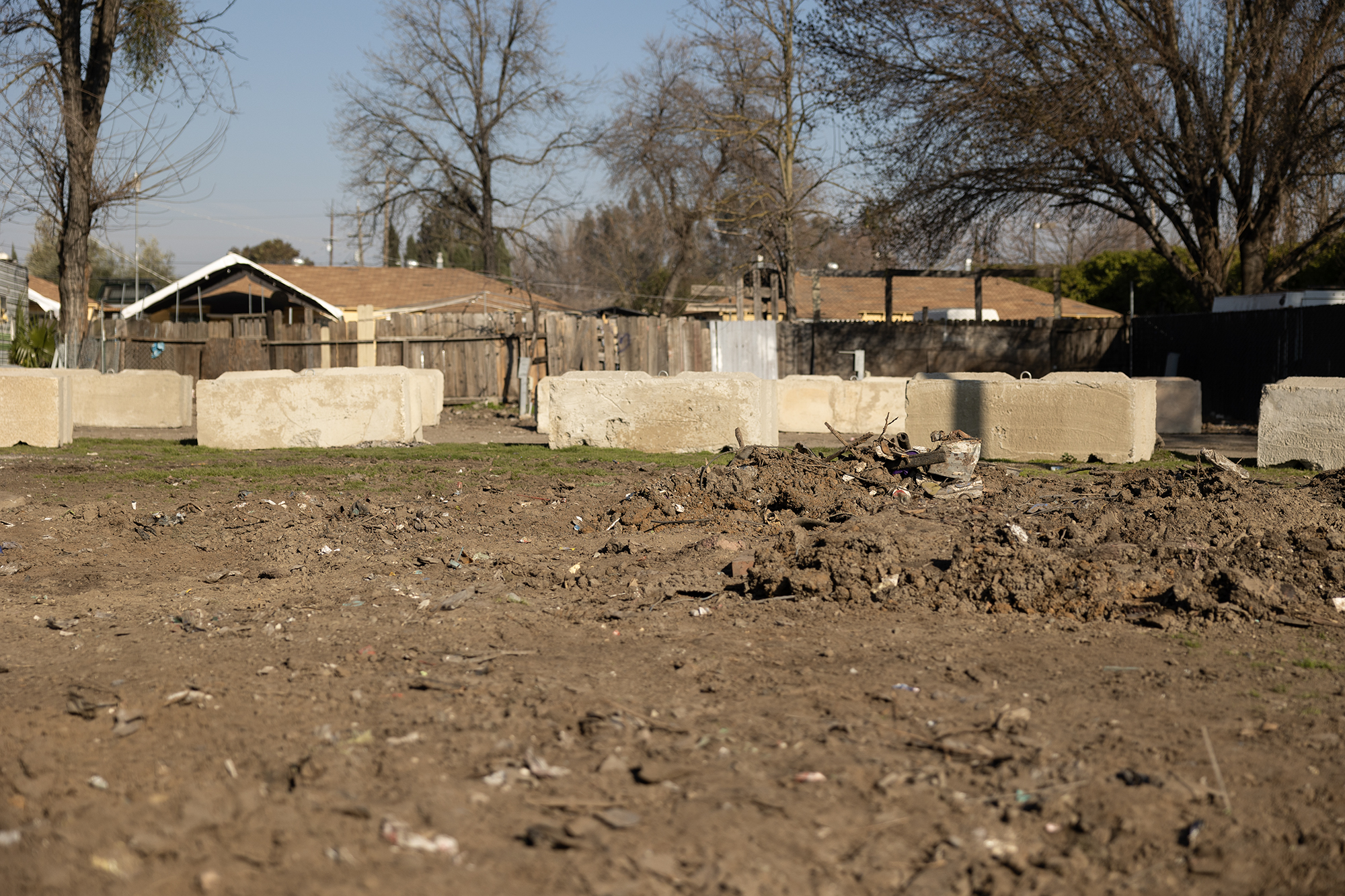 Empty mobile home lots in Stockton on Jan. 27, 2023.