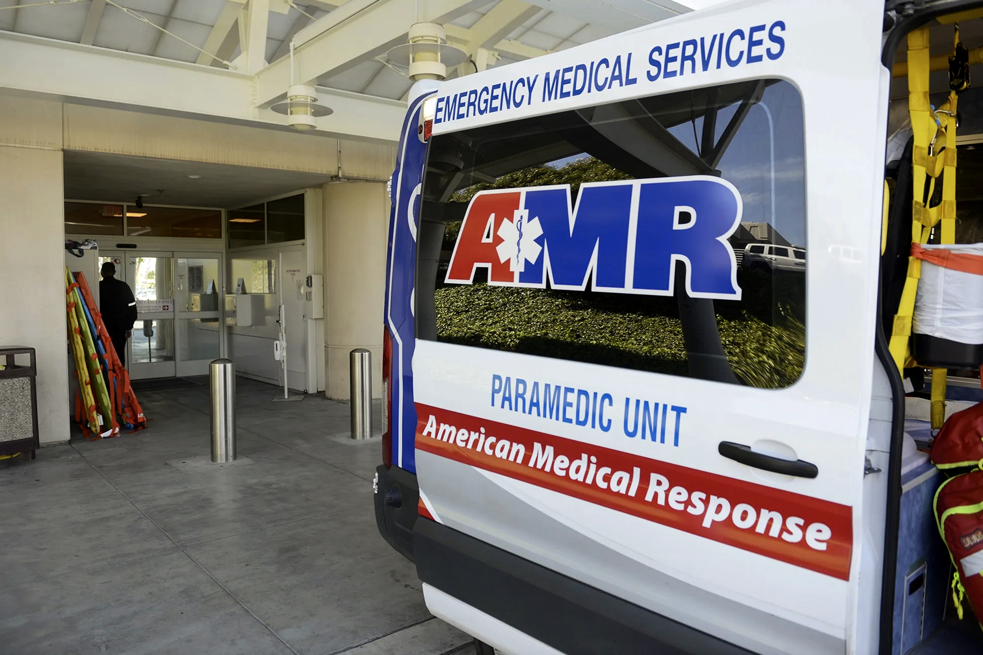 An ambulance owned by the private company American Medical Response at Natividad Hospital in Salinas. Photo by Vern Fisher, Monterey Herald via Bay Area News Group